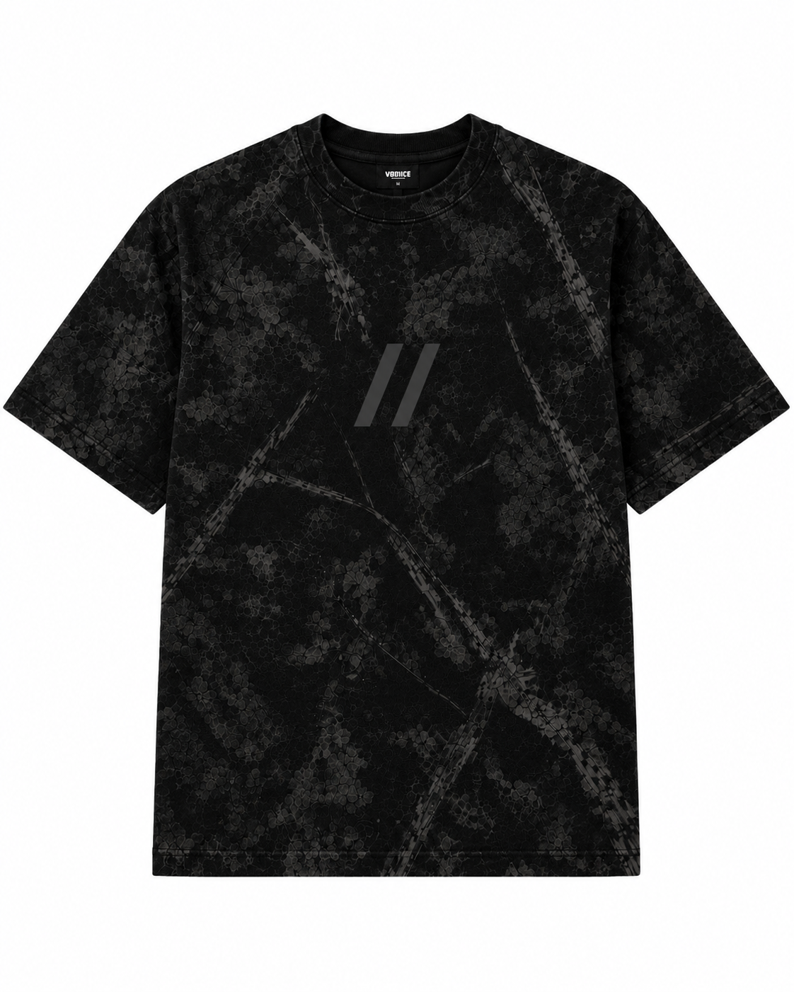 VOID TEE 001 — BLACK WOODLAND CAMO