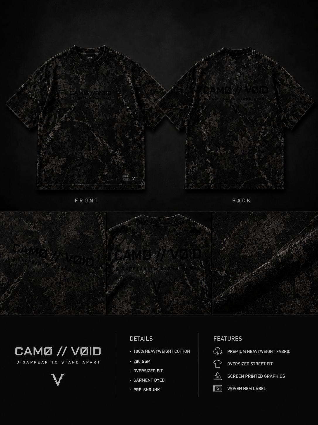 VOID TEE 001 — Black Woodland Camo