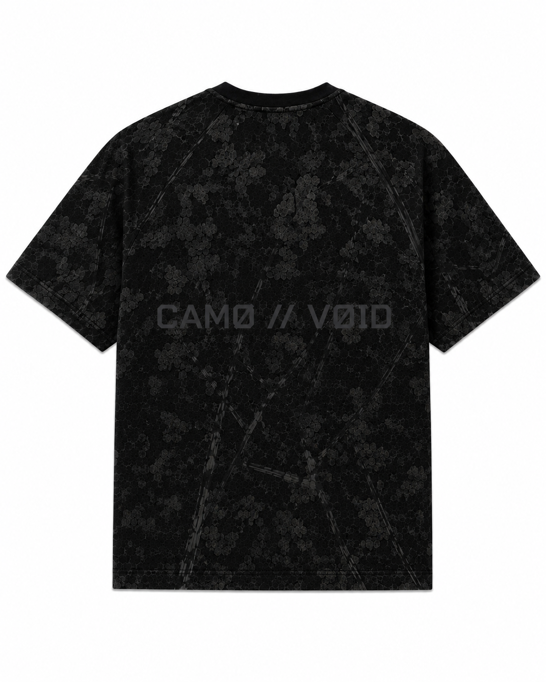 VOID TEE 001 — BLACK WOODLAND CAMO