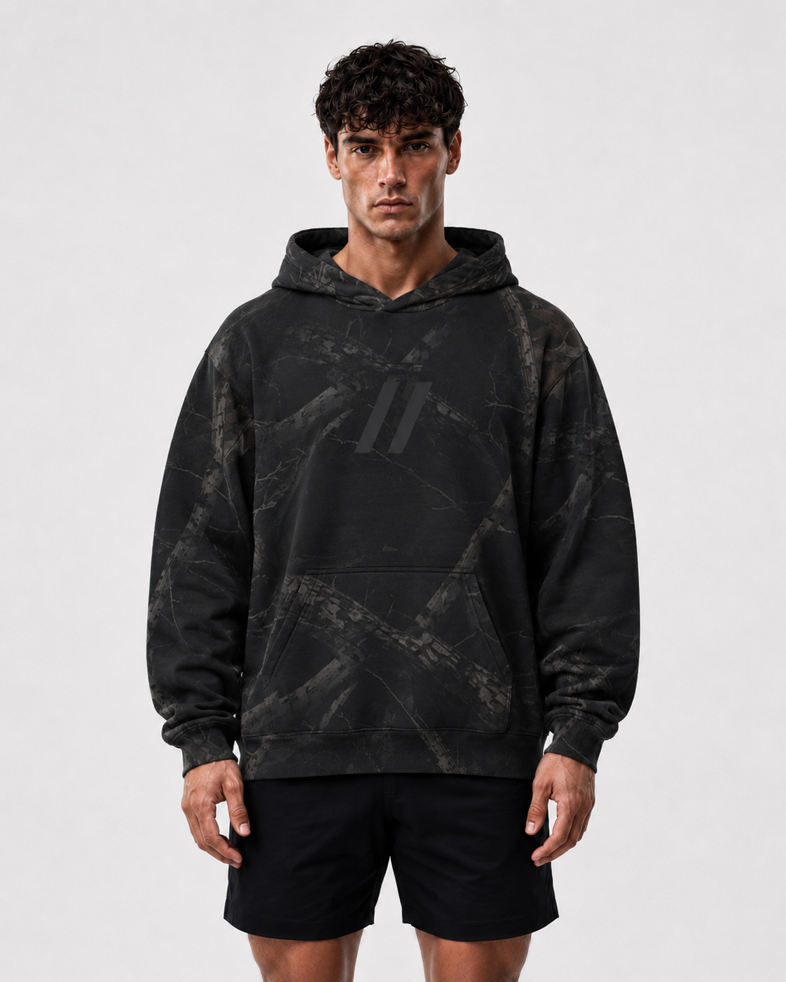 VOID HOODIE 001 — BLACK WOODLAND CAMO