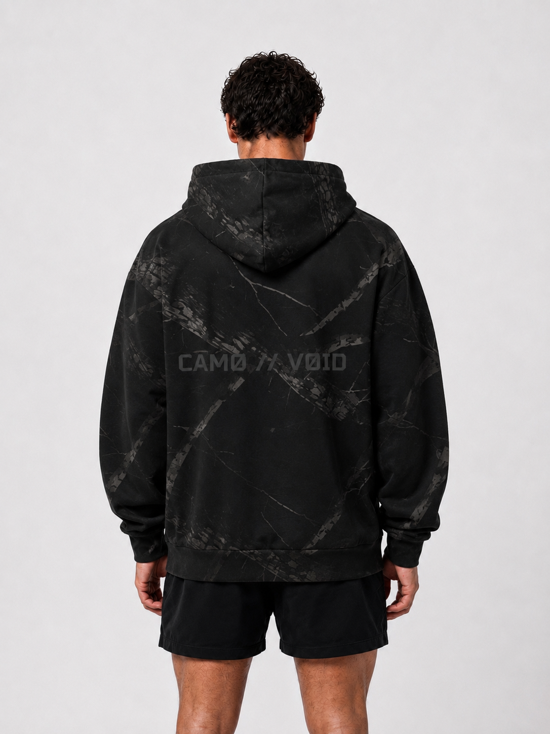 VOID HOODIE 001 — BLACK WOODLAND CAMO